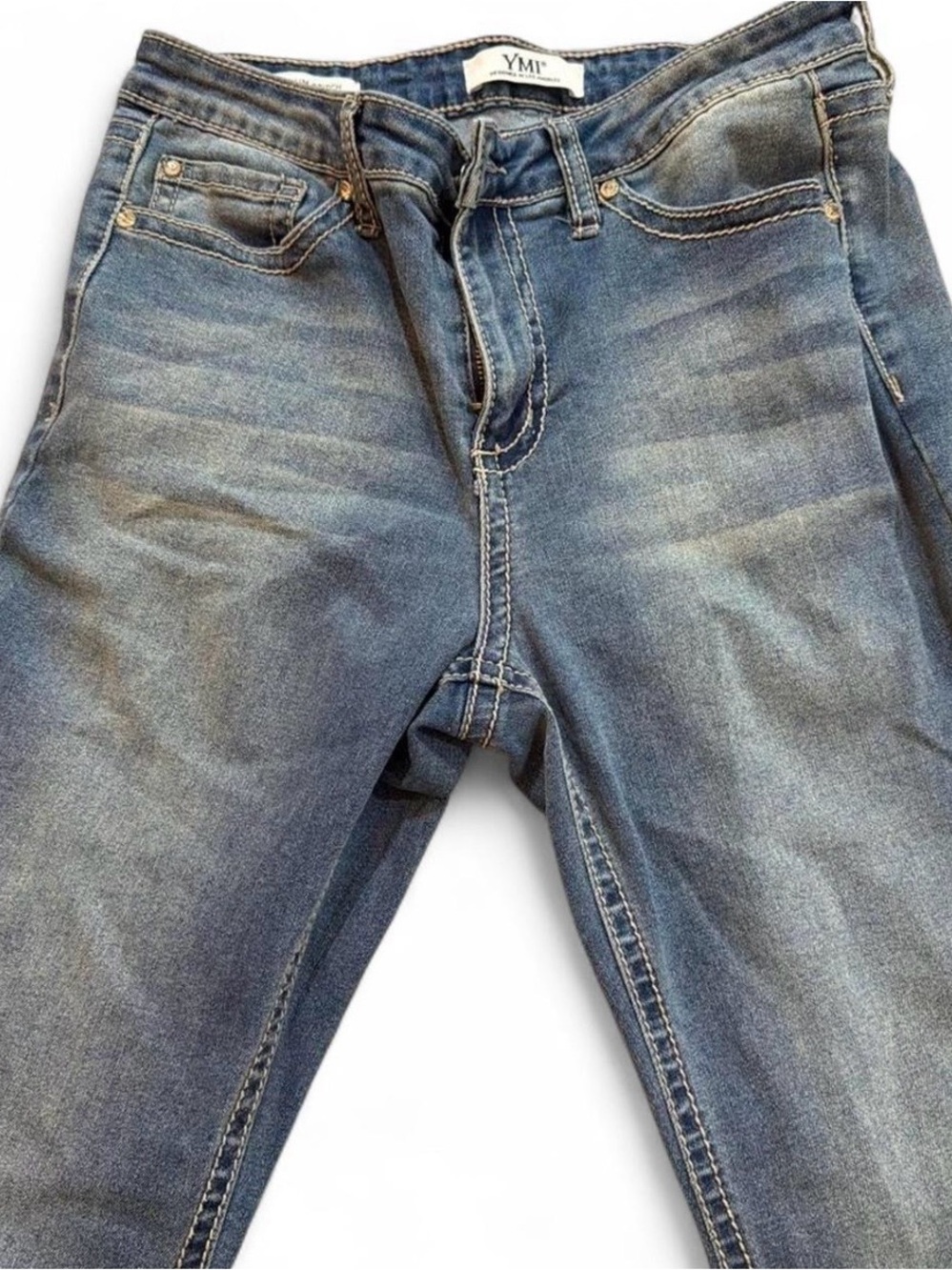 YMI Women's Wide Leg Faded Blue Jeans